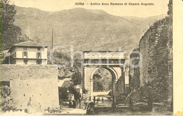 1911 SUSA (TO) L'arco romano dell'imperatore AUGUSTO *Cartolina ANIMATA FP VG