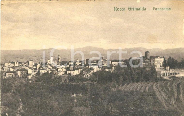 1913 ROCCA GRIMALDA (AL) Panorama del paese con Castello *Cartolina FP VG