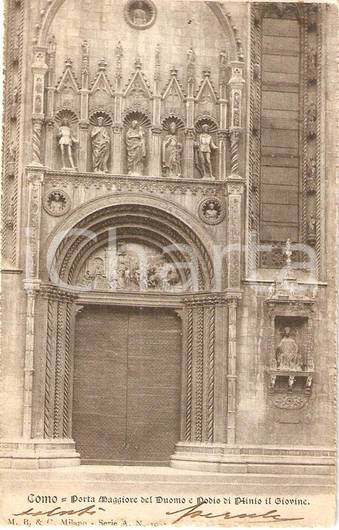 1910 ca COMO Porta maggiore del Duomo e Podio di PLINIO IL GIOVANE *Cartolina FP