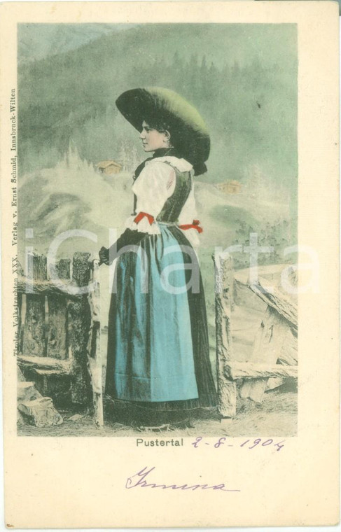 1904 PUSTERTAL TIROLO Contadina in costume tradizionale *Autografo Irmina STANGA