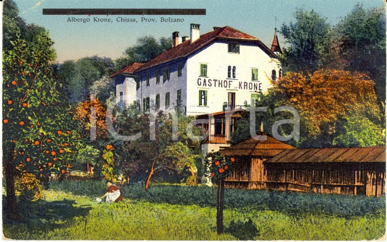 1930 ca CHIUSA / KLAUSEN (BZ) Gasthof KRONE di Leonard SCHROTT *Cartolina FP NV