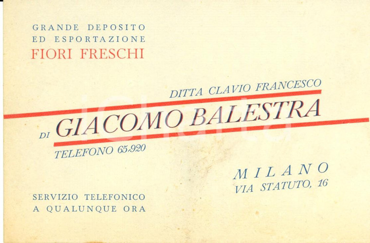 1950 ca MILANO Ditta CLAVIO Francesco di Giacomo BALESTRA Fiori *Cartoncino
