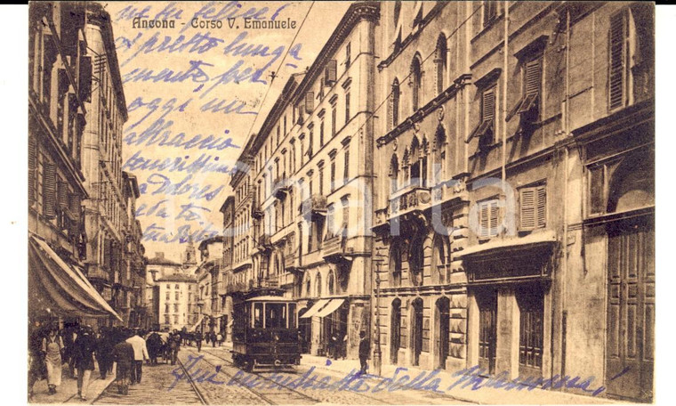 1921 ANCONA Corso Vittorio Emanuele *Cartolina a Isabella SALADINI DE MORESCHI