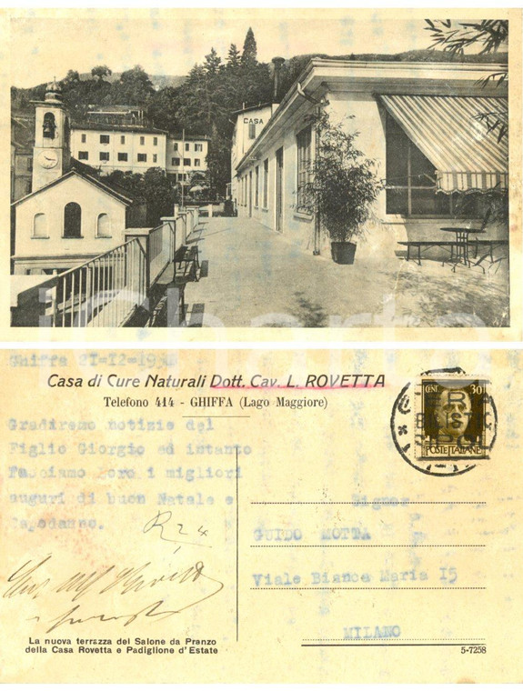 1931 GHIFFA (VB) Casa di cure - Padiglione *Autografo dottor Luigi ROVETTA FP VG