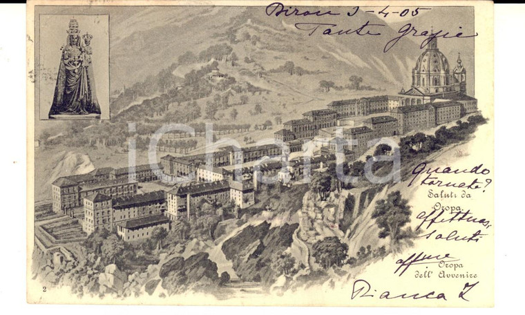 1905 OROPA (BI) Veduta del santuario *Cartolina a Maria SCOLA CAMERINI FP VG