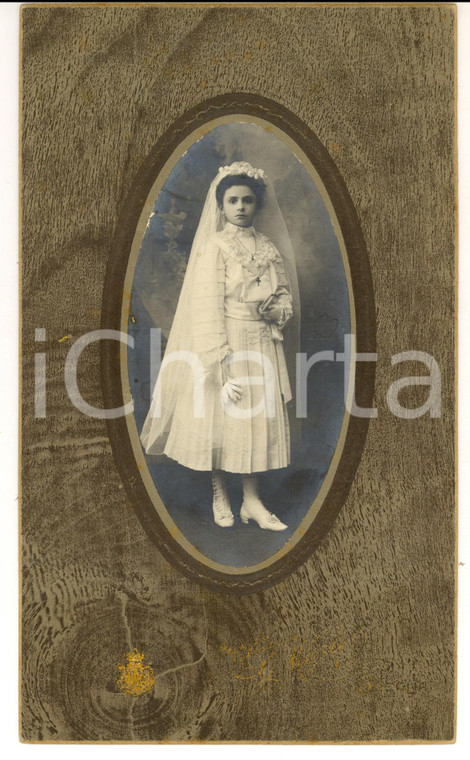 1910 ca IMPERIA ONEGLIA Bambina vestita per la Prima Comunione *Foto MERLO