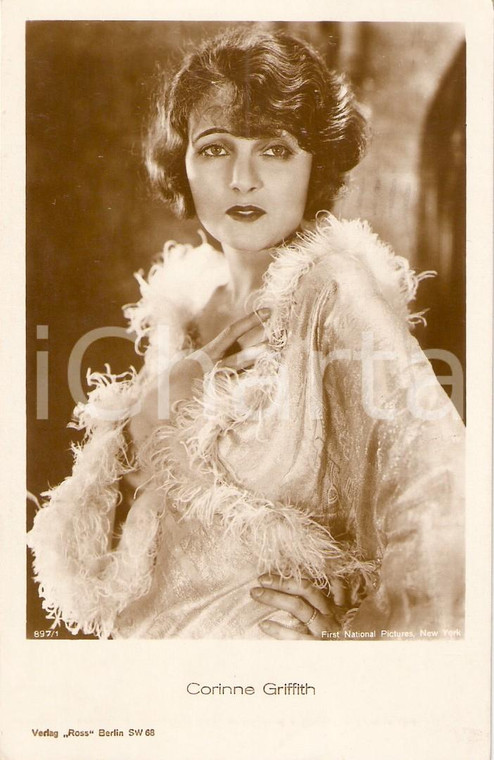 1928 CINEMA Actress Corinne GRIFFITH Portrait *Cartolina FP VG