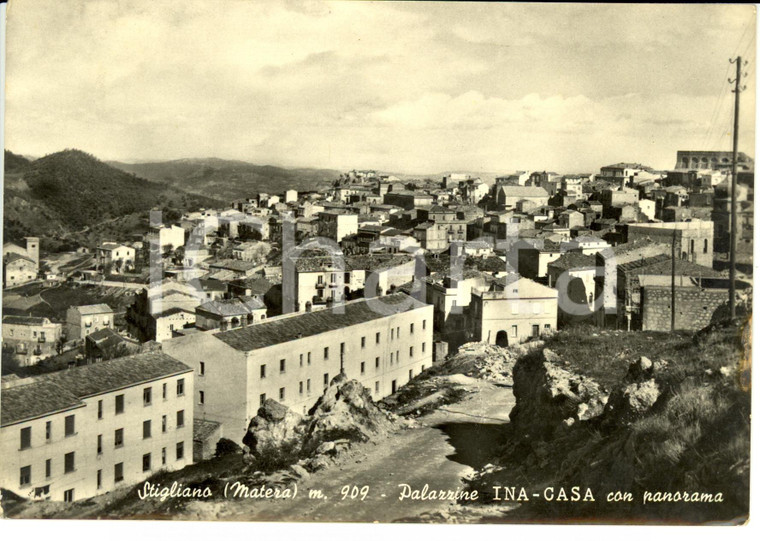 1958 STIGLIANO (MT) Palazzine INA - Casa con panorama *Cartolina postale FG VG