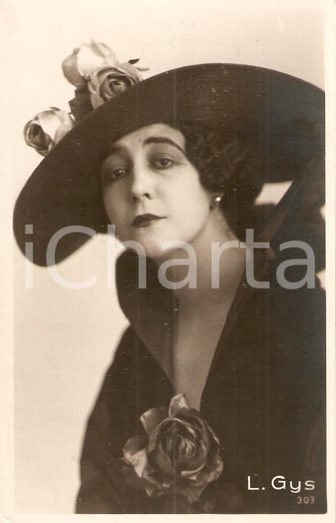 1930 ca LEDA GYS Ritratto con cappello a fiori *Cartolina FP NV