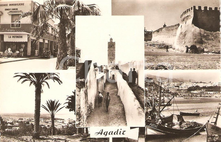 1950 ca AGADIR (Maroc) La POTINIERE Minareto e porto Vedutine *Cartolina FP NV