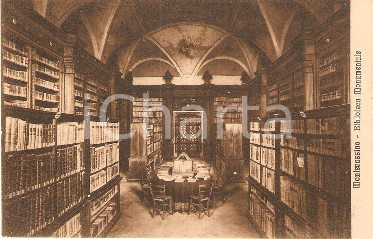 1930 ca MONTECASSINO (FR) Biblioteca Monumentale dell'Abbazia *Cartolina FP NV