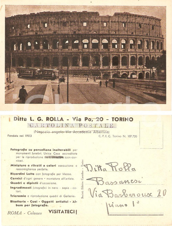 1935 ca TORINO Ditta L.G. ROLLA Fotografie miniature *Cartolina con COLOSSEO FP