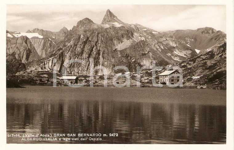 1950 ca AOSTA Gran San BERNARDO Albergo ITALIA e Lago dall'Ospizio Cartolina FP