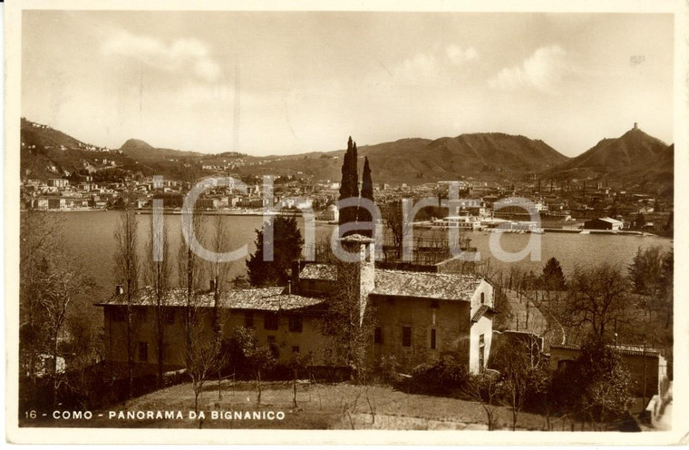 1936 COMO Veduta panoramica della città da BIGNANICO *Cartolina postale FP VG