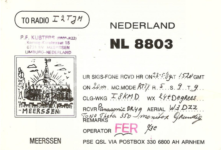 1989 MEERSSEN (NEDERLAND) Radio Club *Cartolina QSL ILLUSTRATA