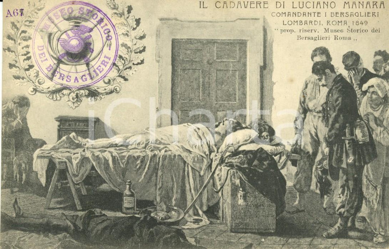 1900 ca ROMA Cadavere di Luciano MANARA *ILLUSTRATA FP Timbro MUSEO BERSAGLIERI