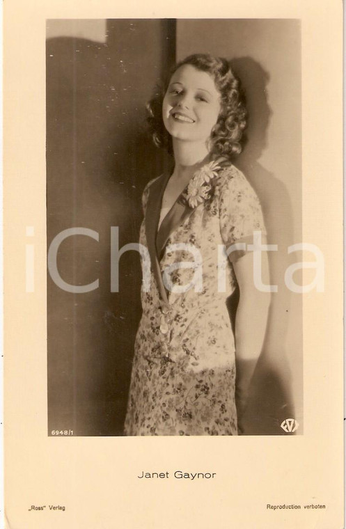 1930 CINEMA Actress Janet GAYNOR Portrait with floreal dress *Cartolina FP NV