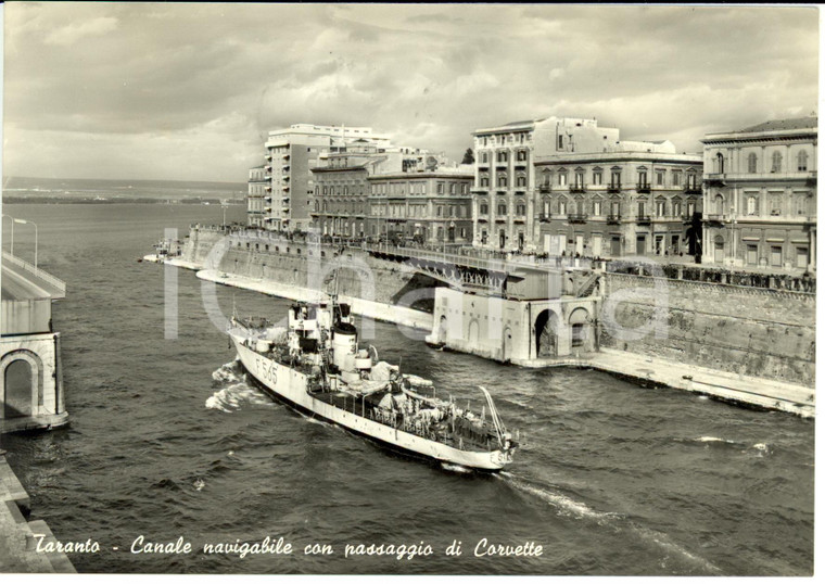 1959 TARANTO Canale navigabile con passaggio Corvette *Cartolina postale FG VG