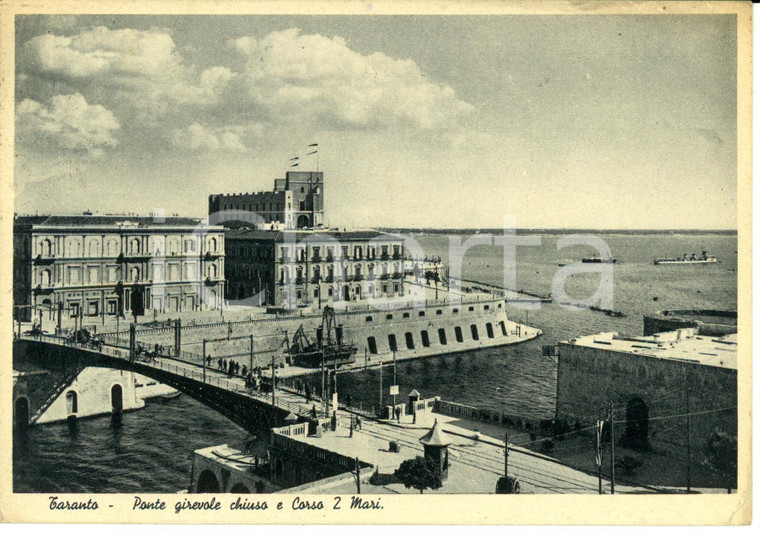 1948 TARANTO Ponte girevole chiuso e Corso due Mari *Cartolina postale FG VG