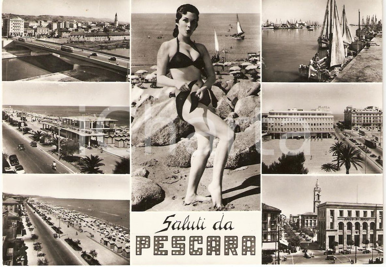 1958 PESCARA Vedutine con PIN-UP Cartolina animata FG VG