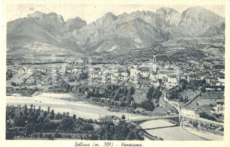 1946 BELLUNO Panorama generale e DOLOMITI *Cartolina postale FP VG