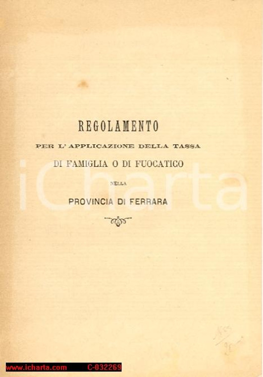 1895 FERRARA Regolamento tassa di fuocatico