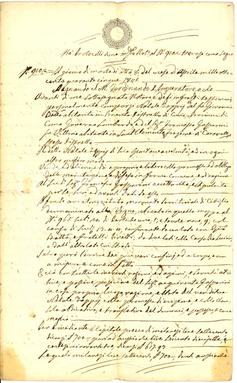 1845 CITTIGLIO (VA) Natale ZOPPIS vende fondo aratorio