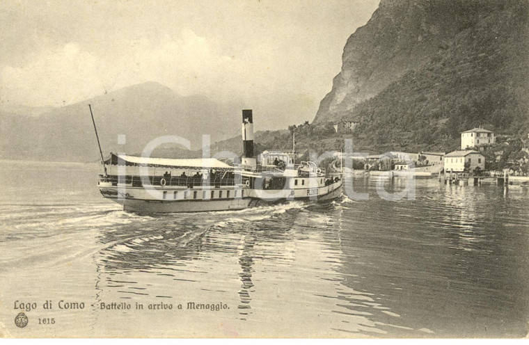1920 ca MENAGGIO (CO) Battello PLINIO si avvicina alla riva * Cartolina FP VG