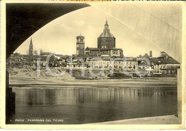 1949 PAVIA Panorama con DUOMO visto dal TICINO * Cartolina FG VG