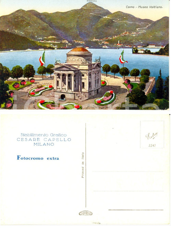 1930 ca COMO Il museo VOLTIANO con panorama *Cartolina FP NV