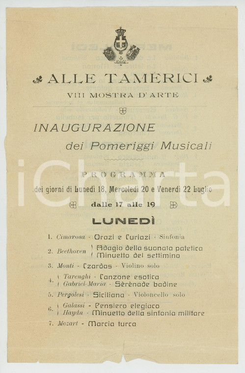 1930 ca MONTECATINI TERME (PT) Mostra d'arte ALLE TAMERICI Pomeriggi musicali
