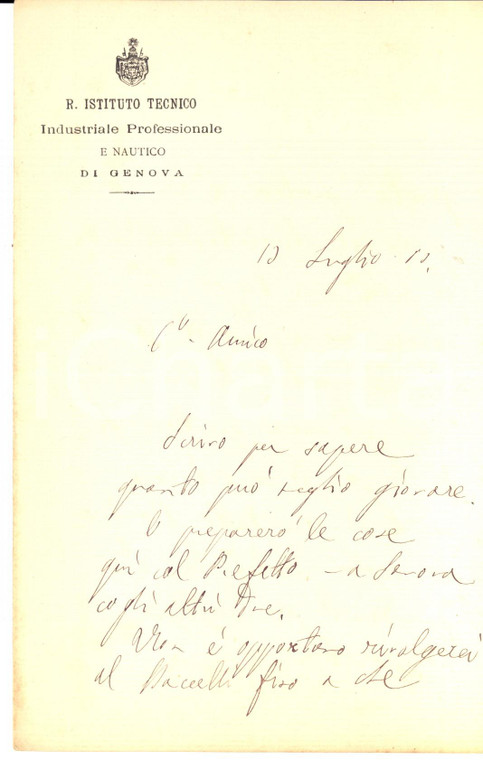 1883 GENOVA Paolo BOSELLI sull'opportunità di una richiesta a BACCELLI AUTOGRAFO