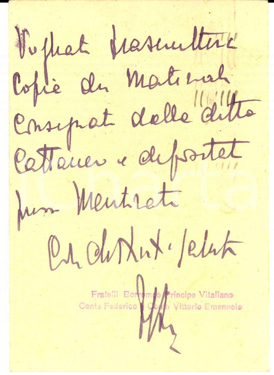 1943 WW2 Vittorio Emanuele BORROMEO ARESE al geom. PAGANI *Autografo FG VG