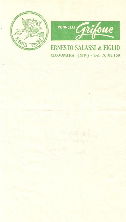 1968 CICOGNARA (MN) Pennelli GRIFONE di Ernesto SALASSI *Ricevuta 10x17 cm