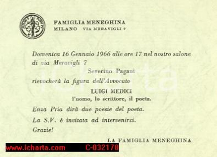 1966 FAMIGLIA MENEGHINA Rievocazione LUIGI MEDICI