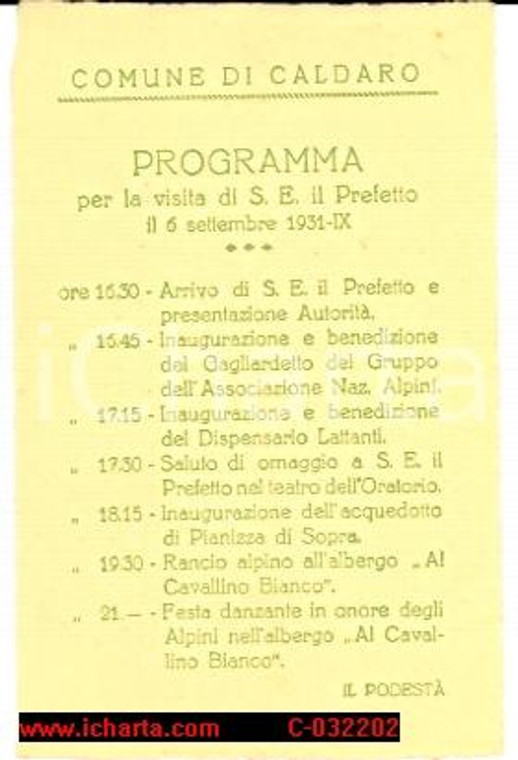 1931 CALDARO (BZ) Festa per visita del Prefetto