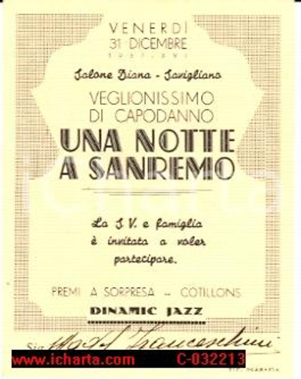 1937 SAVIGLIANO Invito Veglionissimo di Capodanno