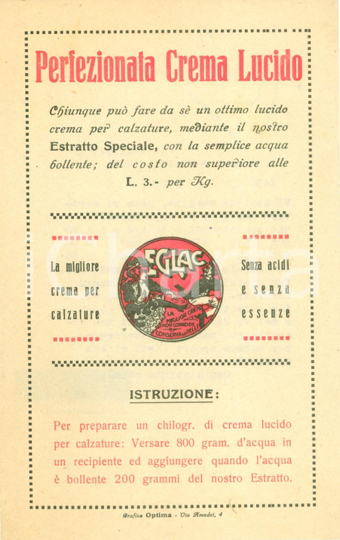 1927 PAVIA Crema lucido EGLAC Volantino ILLUSTRATO UMORISTICO