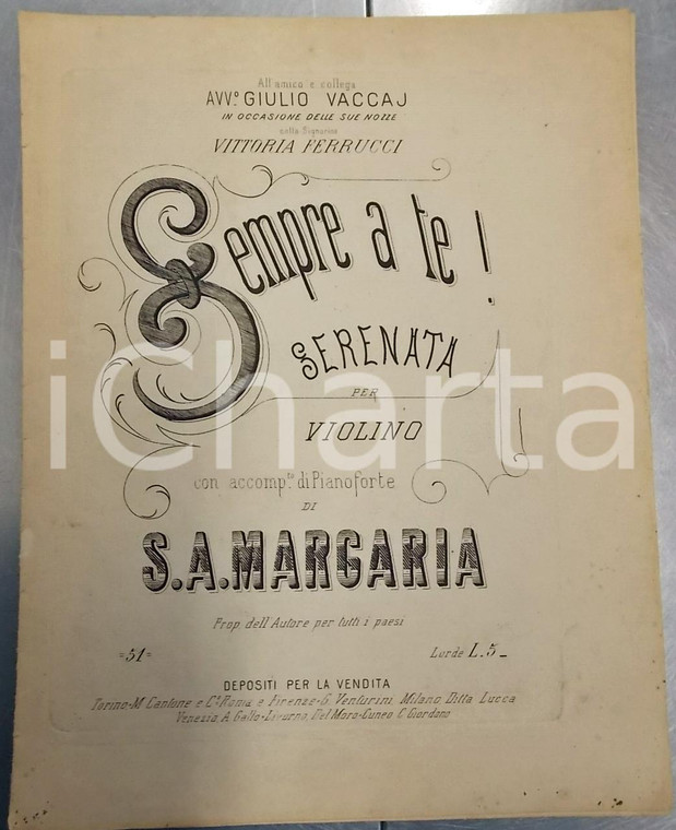 1860 Sebastiano Augusto MARGARIA SEMPRE A TE! Serenata per violino Giulio VACCAJ