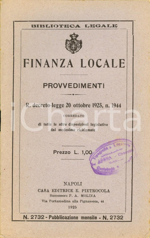 1925 NAPOLI Provvedimenti per finanza locale Regio Decreto 20 ottobre n. 1944
