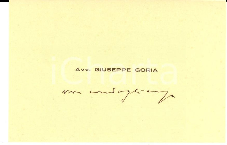 1934 ASTI  Biglietto da visita dell'avv. Giuseppe GORIA *Autografo