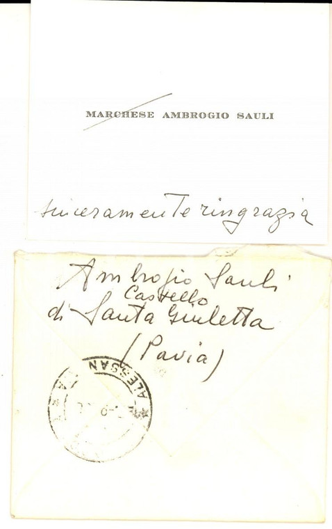1963 SANTA GIULETTA (PV) Biglietto marchese Ambrogio SAULI *Autografo