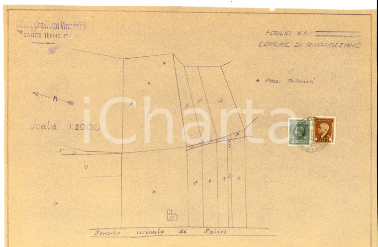 1944 RIVANAZZANO TERME Planimetria pozzi artesiani strada vicinale di SALICE