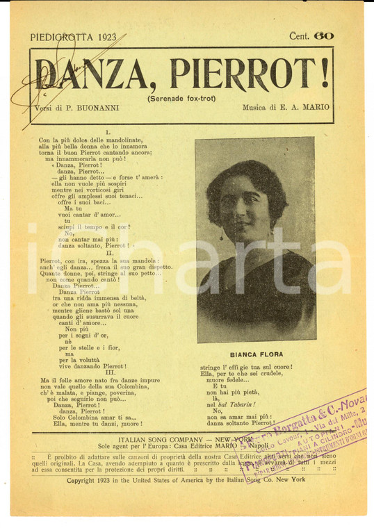1923 P.BUONANNI - E. A. MARIO Danza, Pierrot! *Volantino con spartito