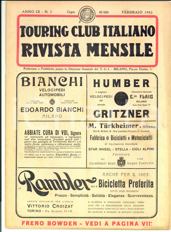 1903 TOURING CLUB ITALIANO Turismo forzoso degli emigranti *Rivista Anno IX n° 2