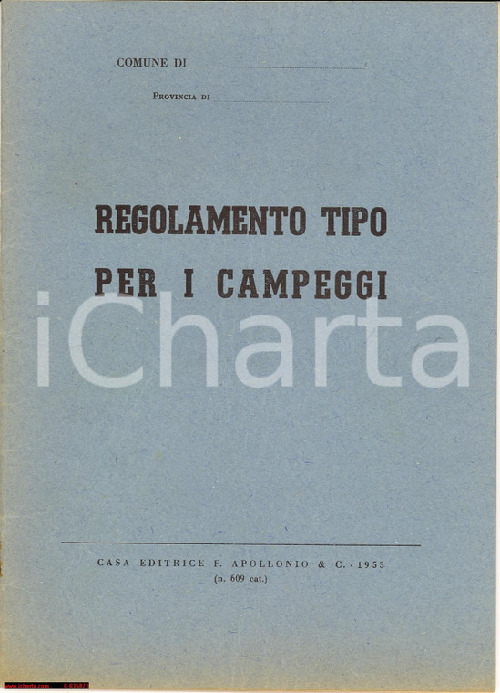 1953 ITALIA Regolamento tipo per i campeggi - Libretto 23 pp.