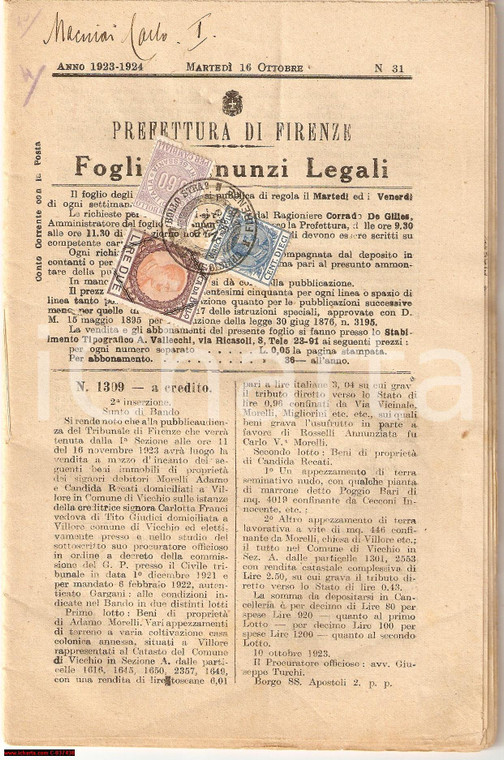 1923 FIRENZE Annunci legali della città di FIRENZE