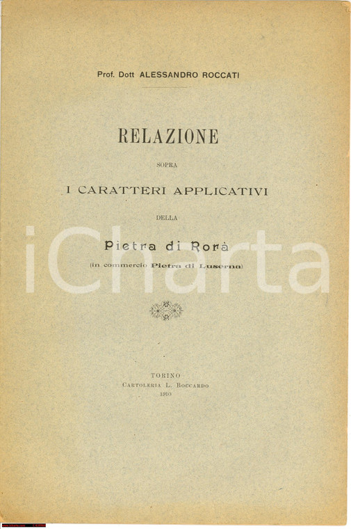 1910 Alessandro ROCCATI Caratteri della Pietra di Rorà