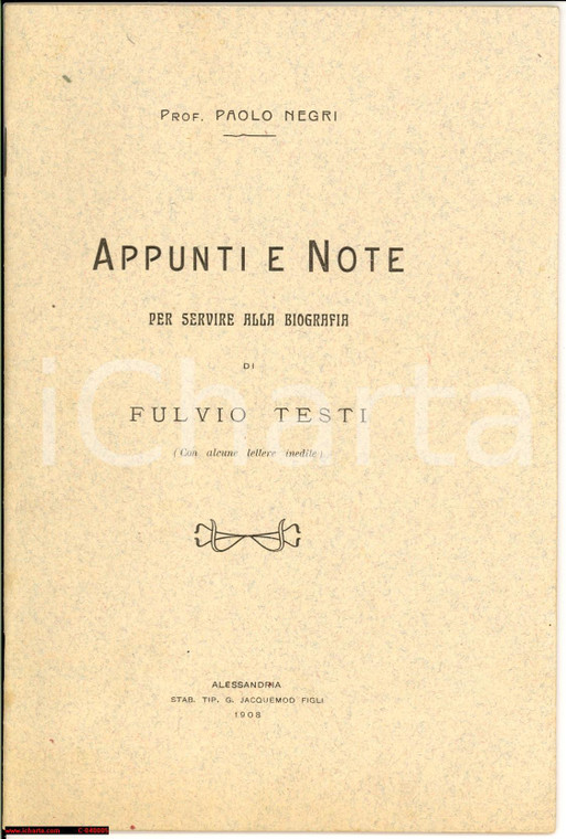1908 Paolo NEGRI Per una biografia di Fulvio TESTI