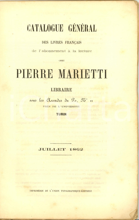 1862 TURIN Libraire PIERRE MARIETTI Catalogue général des livres français
